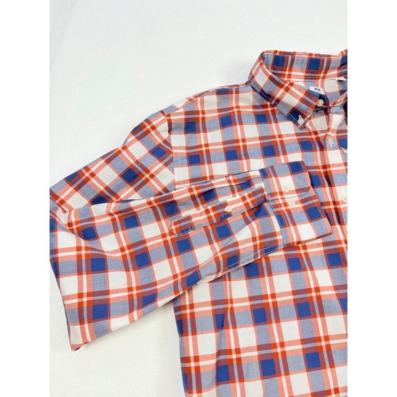 UNIQLO Men's Plaid Button Up Shirt XL  Cotton Orange Blue Smart‎ Casual NWOT - Picture 3 of 14